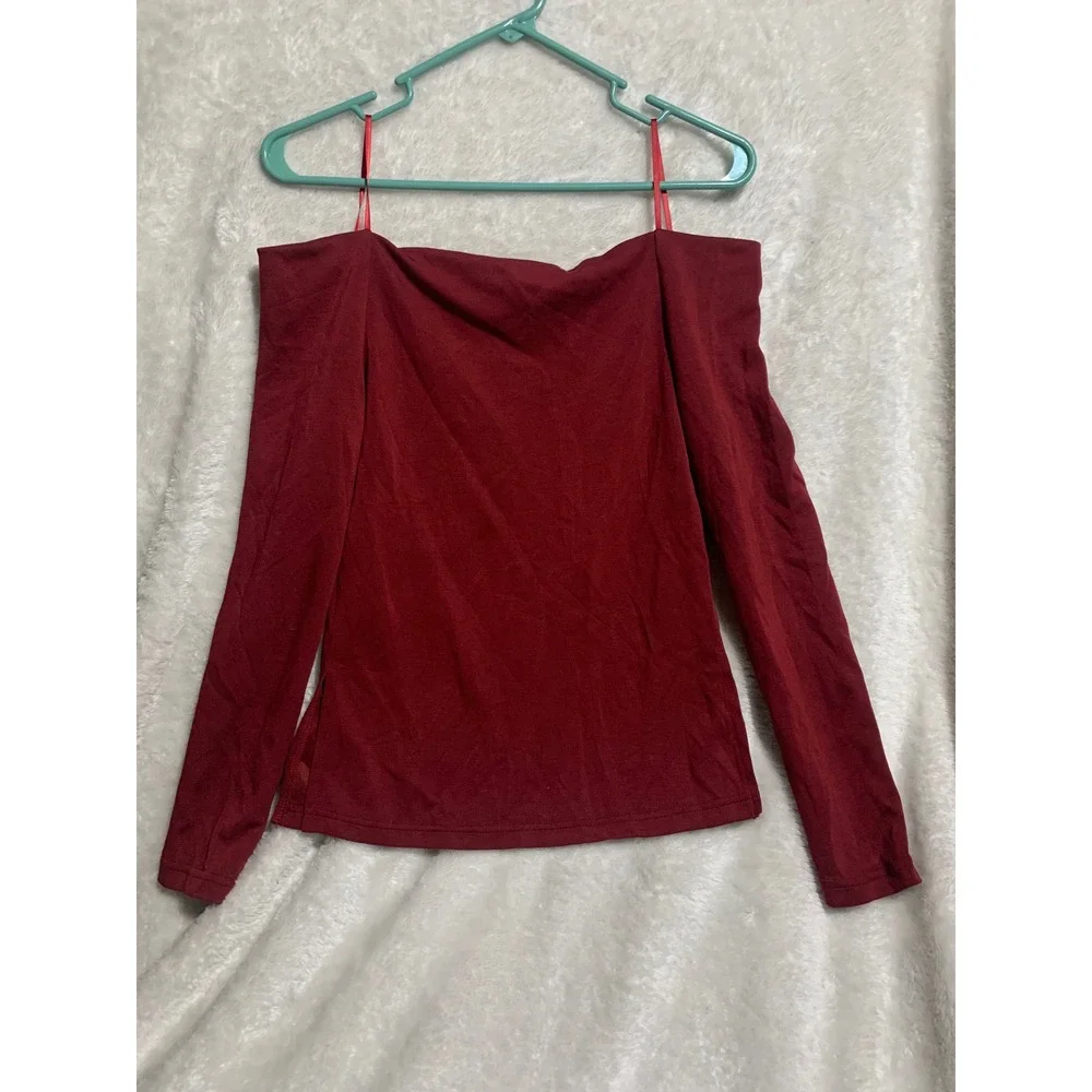 Emerson Lang Burgundy Red Off The Shoulder Long Sleeve Top Kids Large